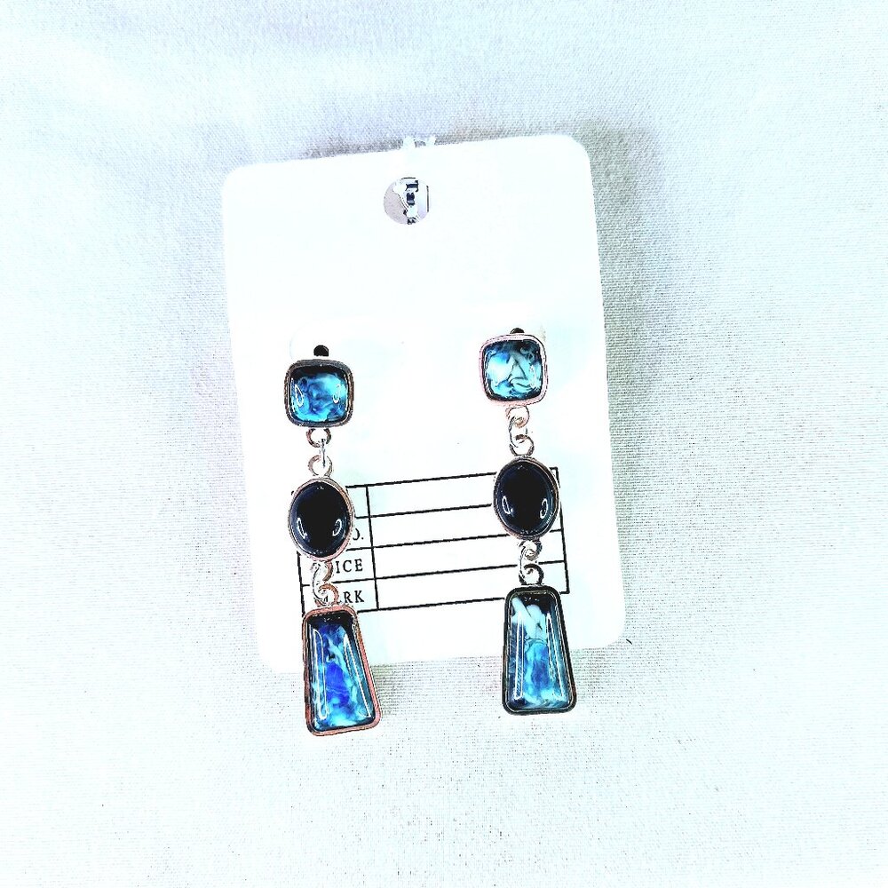 New Long Marble Blue Earrings